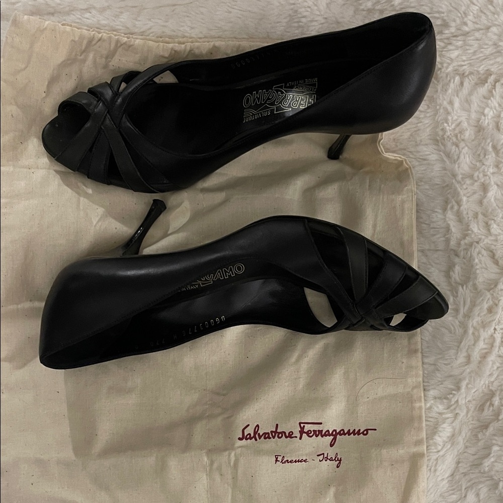 Salvatore Ferragamo Black Peep-Toe Heels - Picture 5 of 7
